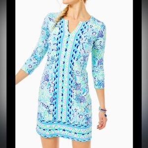 Lilly Pulitzer Blue and Green Patterned Midi Dress
